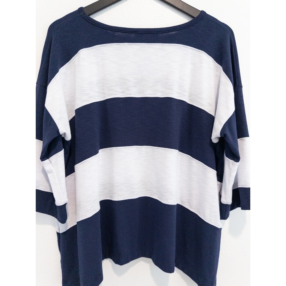 Nally & Millie Striped Shirt Women L/XL Nautical Coastal Preppy Oversized Blue - Picture 2 of 6